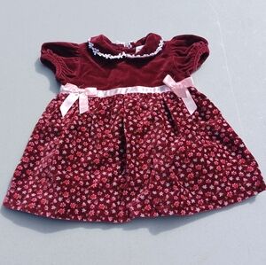 Burgundy & Pink Velvet Floral Dress Baby Girl 6-9m